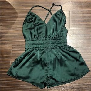 Green silk romper